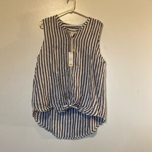 C & C California 100% linen gray white striped   tie up button down shirt L